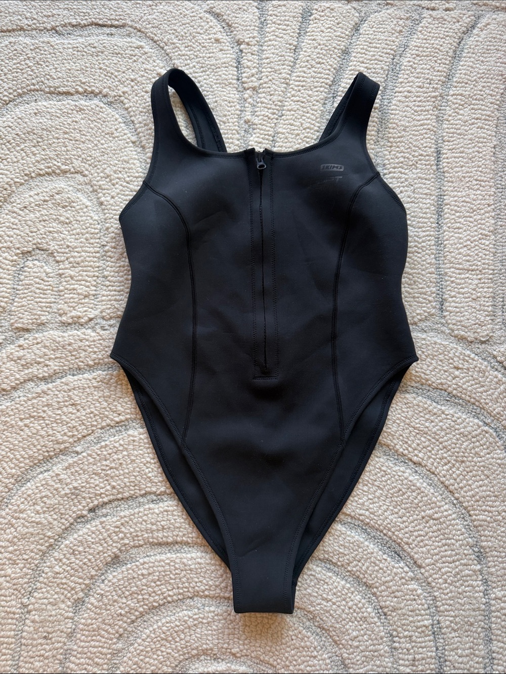 SKIMS Sport Swim Women's Black Front-Zip One-Piece Swimsuit XL